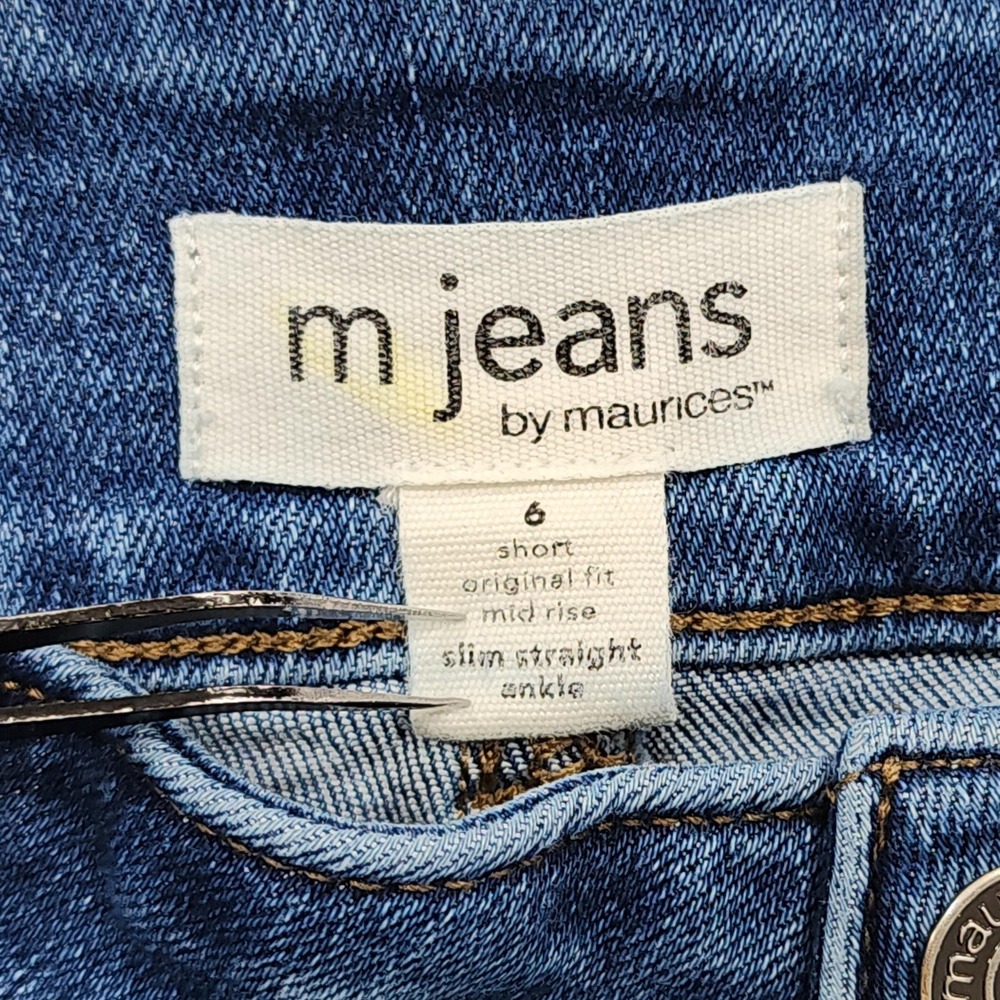 Maurices Jeans Womens 6 SHORT Blue Mid Rise Slim Straight Ankle Original Stretch - Picture 7 of 15